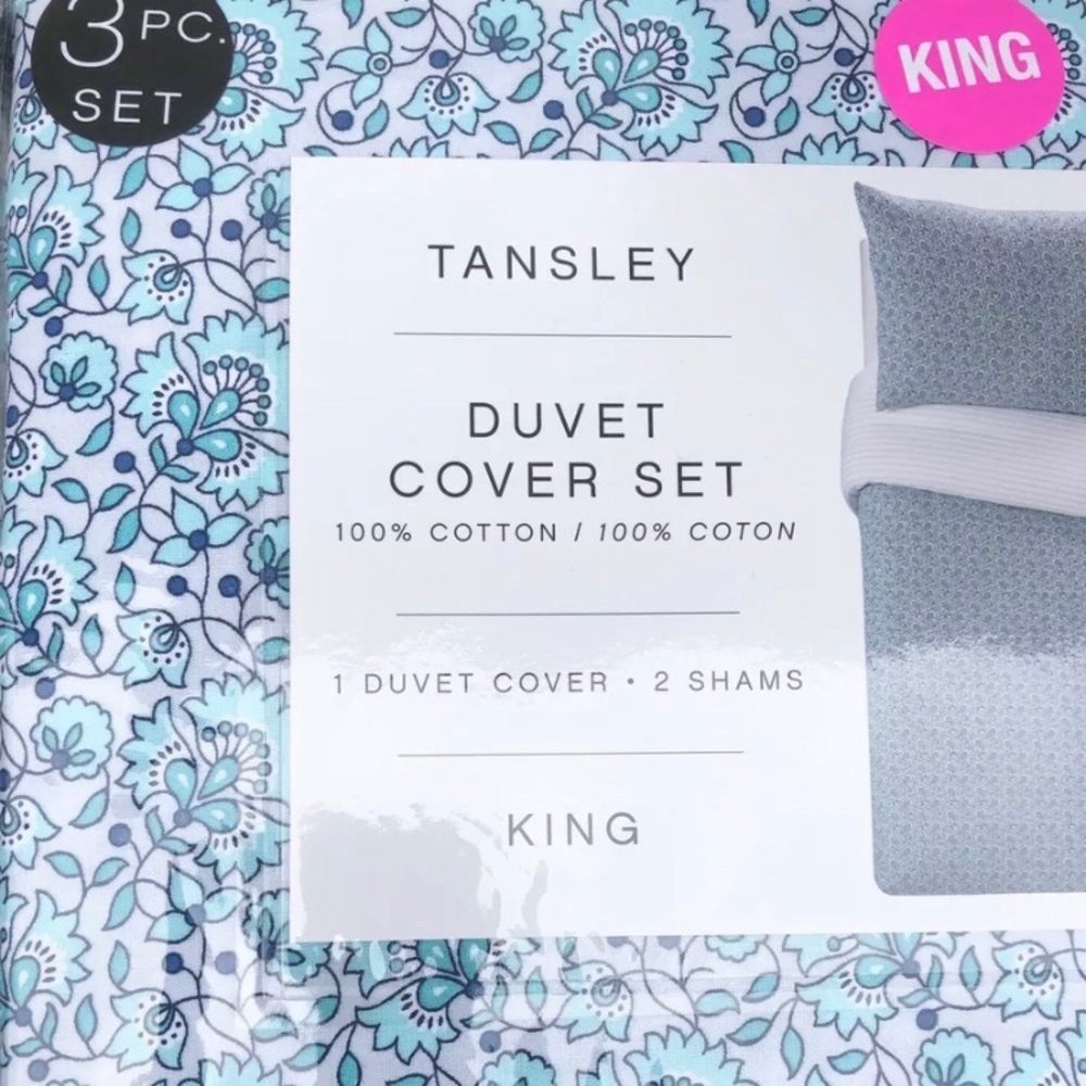 New Tansley King Duvet Cover Set Shams Aqua Floral - Picture 1 of 2